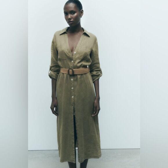 ZARA BELTED 100% LINEN SHIRTDRESS - Picture 7 of 9